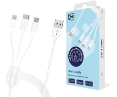 3Mk Protection 3mk Cable 3in1 USB-A - micro USB / Lightning / USB-C 1.2m 20V/2.4A 15W - baltas
