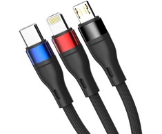 3Mk Protection 3mk Hyper Cable N-SERIES 3 in 1 USB-A / Lightning / Micro 1.2m 9V/2A 18W - juodas