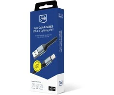 3Mk apsauga 3mk Hyper kabelis 3mk Hyper kabelis N serijos USB-A / Lightning 1m 5V/2.4A 12W / juodas