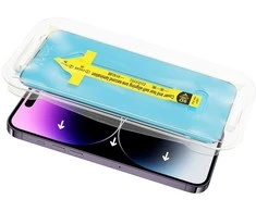 OEM 5D visiškai klijuojamas grūdintas stiklas iPhone 17 Air juodas + aplikatorius