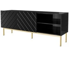 Laikiklis Cama Meble TV Spintelė - Abeto 150x42x60 Juoda/Blizgiai Juoda