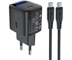 Acefast A113 GaN PD 20W USB-C sieninis įkroviklis su ekranu ir USB-C laidu - Juodas