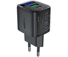 Acefast A116 GaN PD 35W USB-A USB-C Wall Charger with Ekranas - Juodas