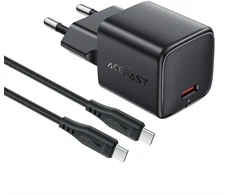 Acefast A118 30W GaN USB-C Wall Charger with 1.2m USB-C to Lightning Cable - Juodas