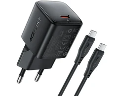 Įkroviklis Acefast A118 30W GaN USB-C + USB-C to USB-C cable 1.2m juodas