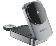 Acefast E22 3 viename belaidė indukcinė įkrovimo stotelė, suderinama su „MagSafe“ – pilka
