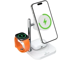 Acefast E39 Qi2.2 25W 4 viename belaidis stalo įkroviklis telefonui, laikrodžiui ir ausinėms su naktiniu apšvietimu – baltas