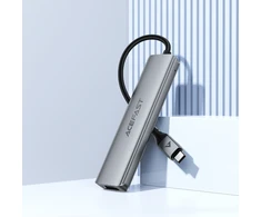 Acefast J16 USB šakotuvas USB-C 5 viename HDMI 4K 60Hz PD90W doko stotelė – pilka