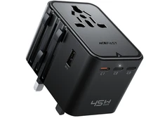 Acefast Z8 GaN 45W Travel Adapteris 3x USB-C + 2x USB-A Travel Wall Charger with 2500W AC Socket - Juodas