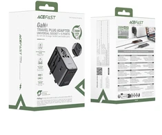 Acefast Z8 GaN 45W kelioninis adapteris su 3x USB-C + 2x USB-A kelioniniu sieniniu įkrovikliu ir 2500W kintamosios srovės lizdu – juodas