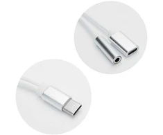 OEM adapteris AUX 2in1 C tipo (vyras) į C tipo (lizdas) / Jack 3,5 mm (lizdas) baltas