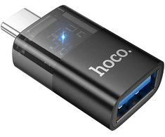 Adapteris OTG USB C to USB A Hoco UA36B transparent juodas