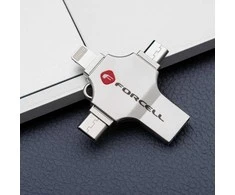 USB atmintinė 128GB USB 3.2 Gen 1 (USB A / USB C / Lightning / Micro USB) Forcell F-Data Metal Quad sidabrinas