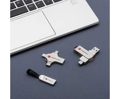 USB atmintinė 128GB USB 3.2 Gen 1 (USB A / USB C / Lightning / Micro USB) Forcell F-Data Metal Quad sidabrinas