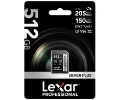 Atminties kortelė Lexar SDXC Professional Sidabrinis Plus UHS-I/U3/A2/4K R205/W150 (V30) 512GB