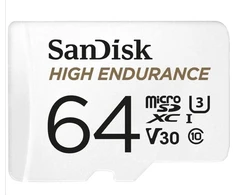 Atminties kortelė SanDisk High Endurance Micro SDXC 64GB V30 + Adapteris