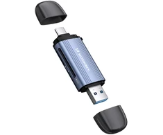 Wozinsky WCR-5G Memory Card Reader for SD and Micro SD USB-A 3.0 / USB-C 3.0 Aluminum - Gray