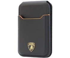 Audi Lamborghini D1 Genuine Leather MagSafe mobile phone wallet - juodas and oranžinis