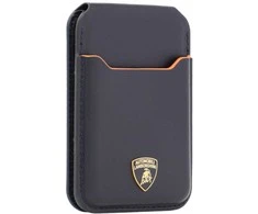 Dėklas Audi Lamborghini D1 Genuine Leather MagSafe mobile phone wallet - juodas and oranžinis