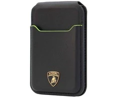 Audi Lamborghini D1 Genuine Leather MagSafe Phone Wallet - Juodas and Žalias