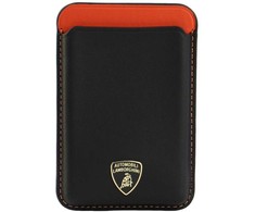 Audi Lamborghini Urus D8 Genuine Leather MagSafe Magnetic Phone Wallet - Juodas and Raudona