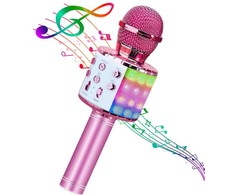 Ausinės iWear M85 Karaoke Bērnu un Pieaugušo Izklaides Mikrofons ar Skaļruņiem un Ierakstu Micro SD USB Bluetooth Rozā