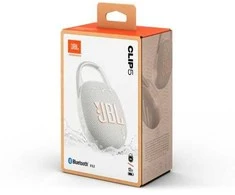JBL Clip 5 nešiojama kolonėlė, Baltos spalvos