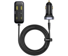 Baseus BackseatPal L1 110W 3 x USB-A + 3 x USB-C su przedłużaczem 1,5 m - juoda