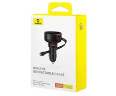 Baseus Car Charger Enjoyment Pro Fast Charger USB female, Type-C male (0,7m) Built-in Retractable Cable, 60W Juodas (C00057800111-00)