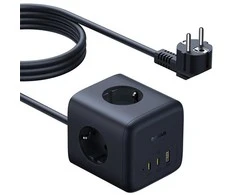 Baseus EnerFill FA11 67W kostka USB-A + USB-C + 3 x gniazdo EU 1,5m - juoda