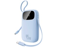 Baseus EnerFill FC31 20000mAh 45W išorinė baterija su ekranu, USB-C ir Lightning laidais - Mėlyna