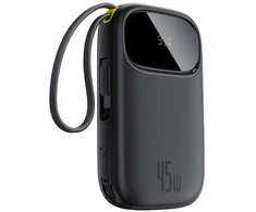 Baseus EnerFill FC31 20000mAh 45W išorinė baterija su ekranu, USB-C ir „Lightning“ laidais - Juodas