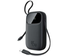 Baseus EnerFill FC31 20000mAh 45W išorinė baterija su ekranu, USB-C ir „Lightning“ laidais - Juodas