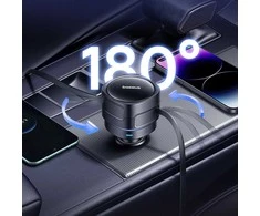 Baseus Enjoyment Max automobilinis įkroviklis with USB-C+Lightning cables 60W juodos spalvos