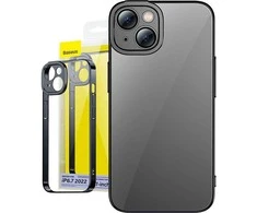 Baseus Glitter skaidrus dėklas ir grūdintas stiklas, skirtas iPhone 14 Plus (juodas)