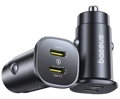 Baseus GoTrip 2 x USB-C 30W Car Charger - juodos spalvos