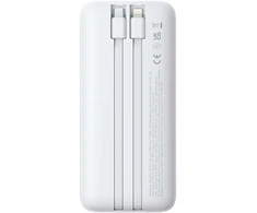 Baseus Lipow 20000mAh 22.5W Powerbank with two built-in cables with additional Baseus Simple USB-A - USB-C 3A 20cm cable - baltas