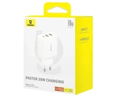 Baseus Travel Charger Cube Quick Charger C+U+U, 30W, Baltas EU (P10111402213-00)