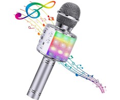 Bemi M85 Karaoke Mikrofonu Bērniem un Pieaugušajiem Ar Skaļruņiem &amp; Ierakstu Micro SD USB Bluetooth Sudraba