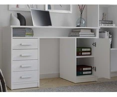 Top E Shop Topeshop BIURKO ADA balta 125 Cm 4 Szuflady Szafka Półki Do Biura Pokoju Na Nešiojamas kompiuteris