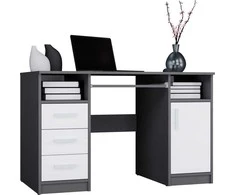 Top E Shop Topeshop BIURKO DELTA ANTRACYT / Baltas 120 Cm 3 Szuflady Szafka Półki Do Biura Pokoju Na Nešiojamas kompiuteris