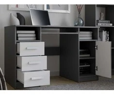 Top E Shop Topeshop BIURKO DELTA ANTRACYT / Baltas 120 Cm 3 Szuflady Szafka Półki Do Biura Pokoju Na Nešiojamas kompiuteris