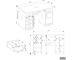 Top E Shop Topeshop BIURKO DELTA ANTRACYT / Baltas 120 Cm 3 Szuflady Szafka Półki Do Biura Pokoju Na Nešiojamas kompiuteris