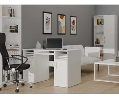 Top E Shop Topeshop BIURKO DELTA balta 120 Cm 3 Szuflady Szafka Półki Do Biura Pokoju Na Nešiojamas kompiuteris