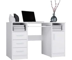 Top E Shop Topeshop BIURKO DELTA balta 120 Cm 3 Szuflady Szafka Półki Do Biura Pokoju Na Nešiojamas kompiuteris