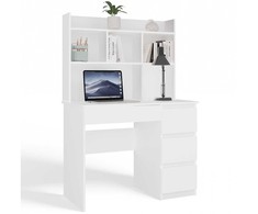 Top E Shop Topeshop Biurko MIJAS Prawe su Nadstawką Biel Mat 4 Szuflady 4 Półki Do Biura Pokoju