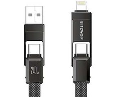 Blitzwolf BW-HDC7 4-in-1 USB+C+Lightning kabelis 240W 1.2m juodos spalvos