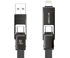 Blitzwolf BW-HDC7 4-in-1 USB+C+Lightning kabelis 240W 1.2m juodos spalvos