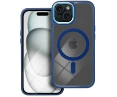 OEM dėklas, skirtas iPhone 15, spalvotas kraštas, MagSafe dėklas, mėlynas