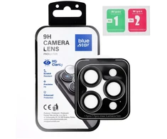BlueStar Grūdinto stiklo kameros objektyvo apsauga iPhone 17 PRO / 17 PRO MAX, mėlyna, žvaigždė, lengvai montuojama, juoda